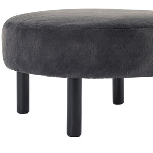 English Elm 27.56" Round Faux Rabbit Fur Ottoman Plush Footrest with Solid Wood Legs for Living Room Dark Gray B347P515715