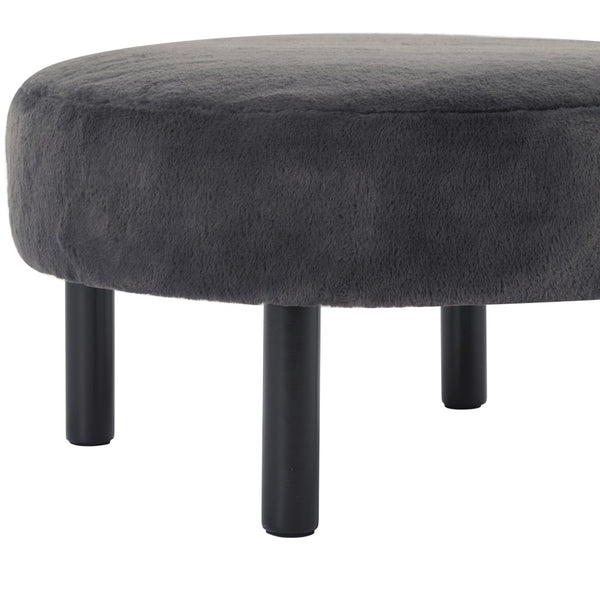 English Elm 27.56" Round Faux Rabbit Fur Ottoman Plush Footrest with Solid Wood Legs for Living Room Dark Gray B347P515715