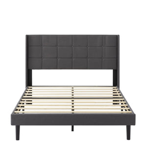 English Elm Full Size Upholstered Platform Bed Tufted Foam Headboard Solid Wood Slat Base Dark Gray B347P515826
