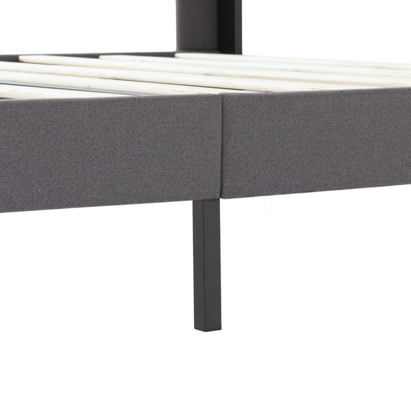 English Elm Full Size Upholstered Platform Bed Tufted Foam Headboard Solid Wood Slat Base Dark Gray B347P515826