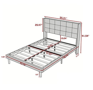 English Elm Full Size Upholstered Platform Bed Tufted Foam Headboard Solid Wood Slat Base Dark Gray B347P515826