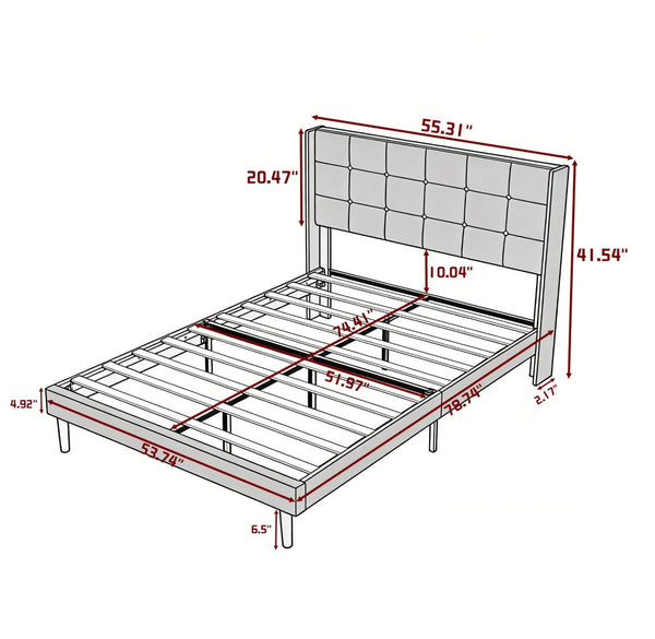 English Elm Full Size Upholstered Platform Bed Tufted Foam Headboard Solid Wood Slat Base Dark Gray B347P515826