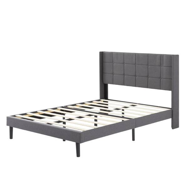 English Elm Full Size Upholstered Platform Bed Tufted Foam Headboard Solid Wood Slat Base Dark Gray B347P515826