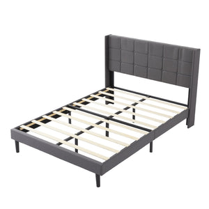 English Elm Full Size Upholstered Platform Bed Tufted Foam Headboard Solid Wood Slat Base Dark Gray B347P515826
