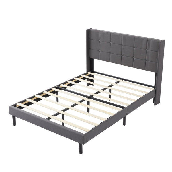 English Elm Full Size Upholstered Platform Bed Tufted Foam Headboard Solid Wood Slat Base Dark Gray B347P515826