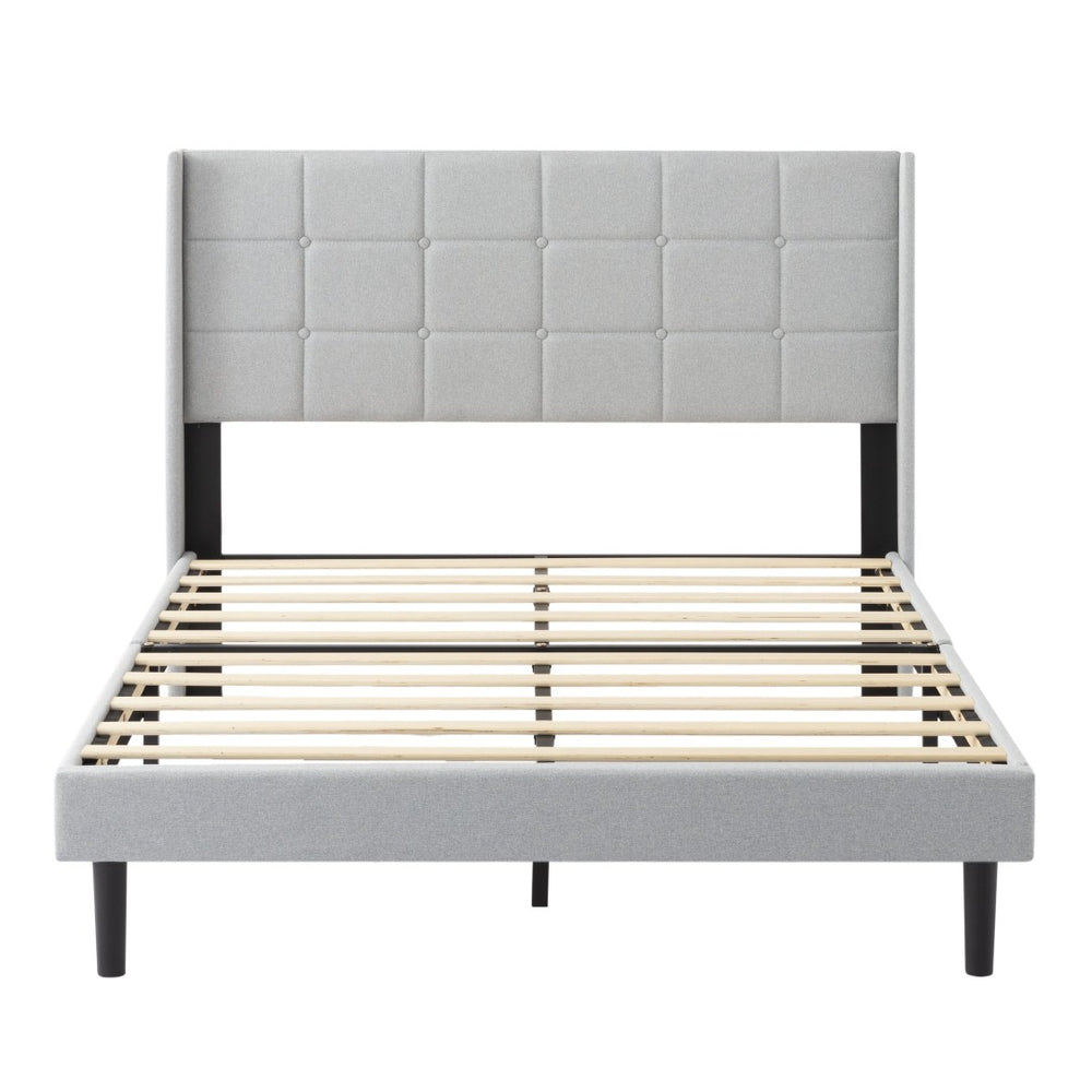 English Elm Full Size Upholstered Platform Bed Tufted Foam Headboard Solid Wood Slat Base Light Gray B347P515827