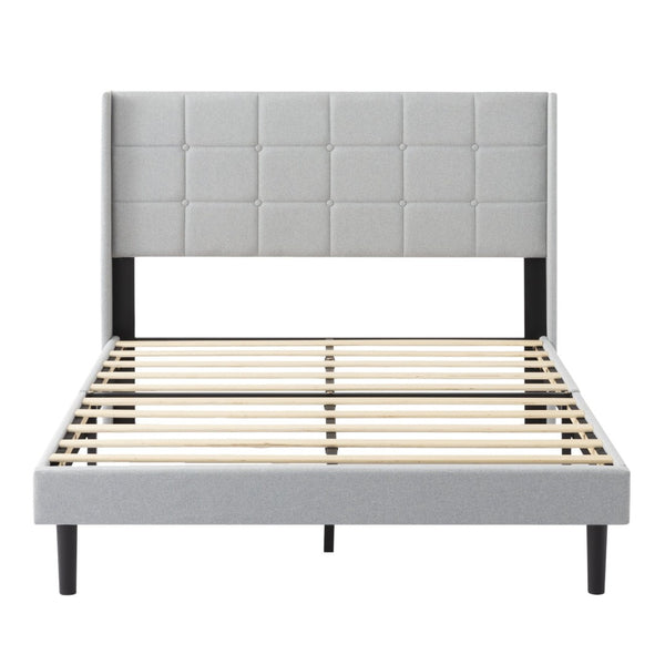 English Elm Full Size Upholstered Platform Bed Tufted Foam Headboard Solid Wood Slat Base Light Gray B347P515827