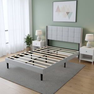 English Elm Full Size Upholstered Platform Bed Tufted Foam Headboard Solid Wood Slat Base Light Gray B347P515827
