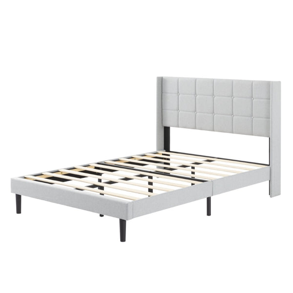English Elm Full Size Upholstered Platform Bed Tufted Foam Headboard Solid Wood Slat Base Light Gray B347P515827