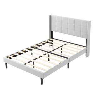 English Elm Full Size Upholstered Platform Bed Tufted Foam Headboard Solid Wood Slat Base Light Gray B347P515827