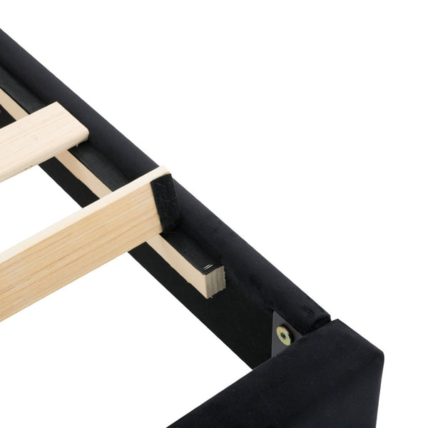English Elm Full Size Low Profile Platform Bed Padded Headboard Solid Wood Slat Support Frame Black B347P516300