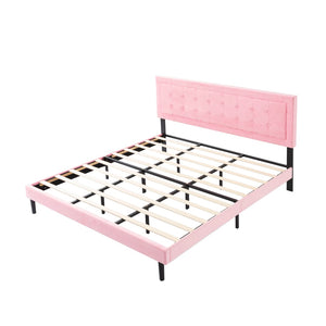 English Elm King Upholstered Platform Bed Square Tufted Headboard Low Profile Foam Padded B347P516323