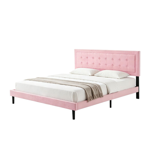 English Elm King Upholstered Platform Bed Square Tufted Headboard Low Profile Foam Padded B347P516323