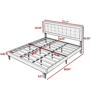 English Elm King Upholstered Platform Bed Square Tufted Headboard Low Profile Foam Padded B347P516323