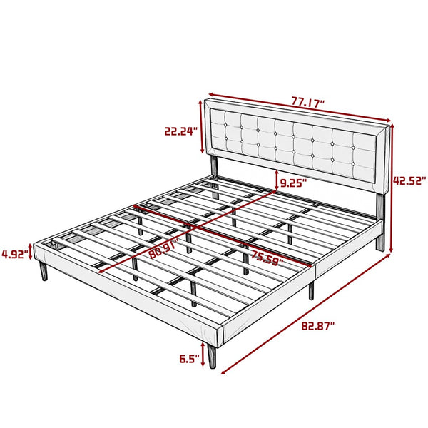 English Elm King Upholstered Platform Bed Square Tufted Headboard Low Profile Foam Padded B347P516323