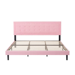English Elm King Upholstered Platform Bed Square Tufted Headboard Low Profile Foam Padded B347P516323