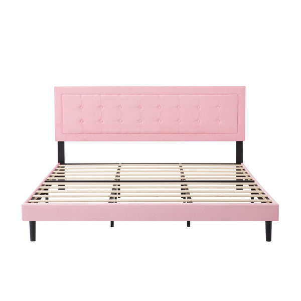 English Elm King Upholstered Platform Bed Square Tufted Headboard Low Profile Foam Padded B347P516323
