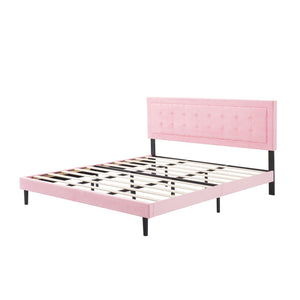 English Elm King Upholstered Platform Bed Square Tufted Headboard Low Profile Foam Padded B347P516323