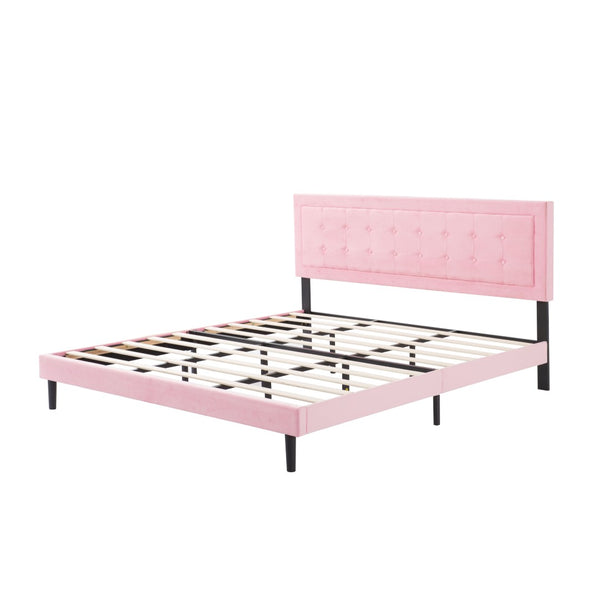 English Elm King Upholstered Platform Bed Square Tufted Headboard Low Profile Foam Padded B347P516323