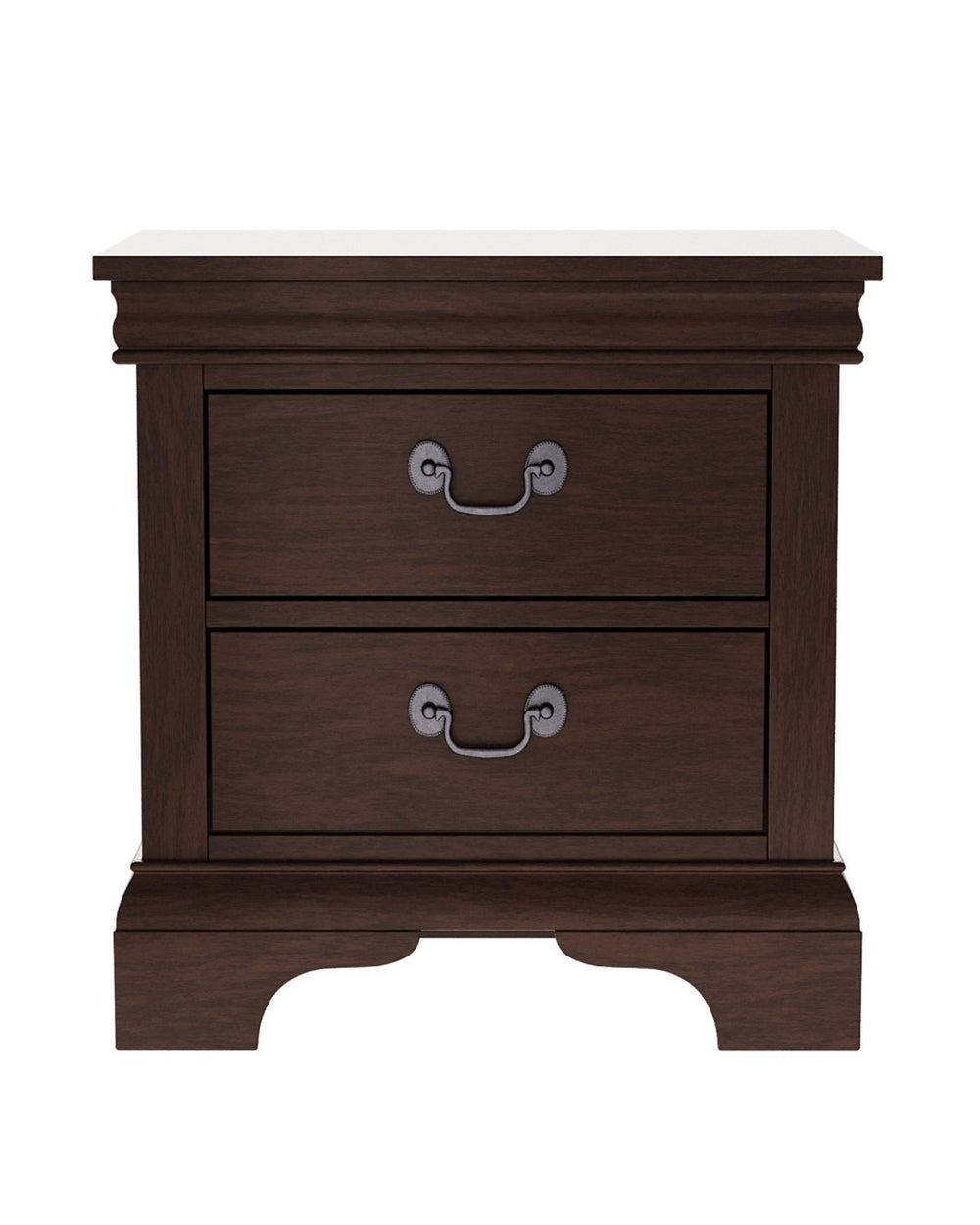English Elm Classic Traditional Nightstand Two Drawer Solid Wood Bedside Table with Antique Scroll Pulls Brown B347P517991
