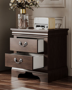 English Elm Classic Traditional Nightstand Two Drawer Solid Wood Bedside Table with Antique Scroll Pulls Brown B347P517991