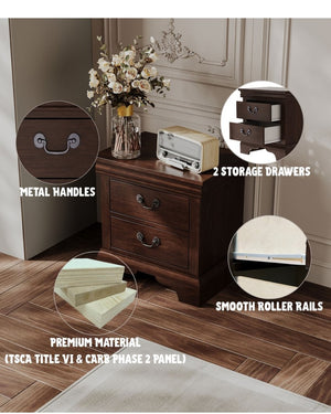 English Elm Classic Traditional Nightstand Two Drawer Solid Wood Bedside Table with Antique Scroll Pulls Brown B347P517991