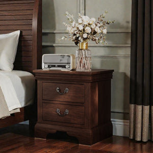 English Elm Classic Traditional Nightstand Two Drawer Solid Wood Bedside Table with Antique Scroll Pulls Brown B347P517991