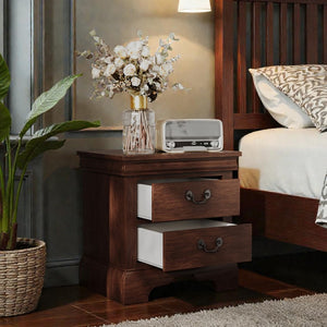 English Elm Classic Traditional Nightstand Two Drawer Solid Wood Bedside Table with Antique Scroll Pulls Brown B347P517991