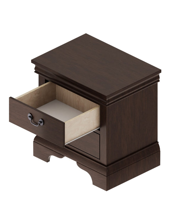 English Elm Classic Traditional Nightstand Two Drawer Solid Wood Bedside Table with Antique Scroll Pulls Brown B347P517991