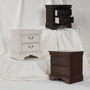 English Elm Classic Traditional Nightstand Two Drawer Solid Wood Bedside Table with Antique Scroll Pulls Brown B347P517991
