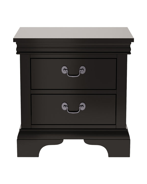English Elm Classic Traditional Nightstand Two Drawer Solid Wood Bedside Table with Antique Scroll Pulls Black B347P518019