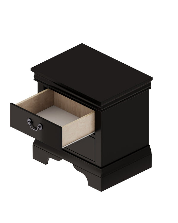 English Elm Classic Traditional Nightstand Two Drawer Solid Wood Bedside Table with Antique Scroll Pulls Black B347P518019