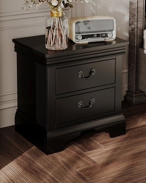 English Elm Classic Traditional Nightstand Two Drawer Solid Wood Bedside Table with Antique Scroll Pulls Black B347P518019