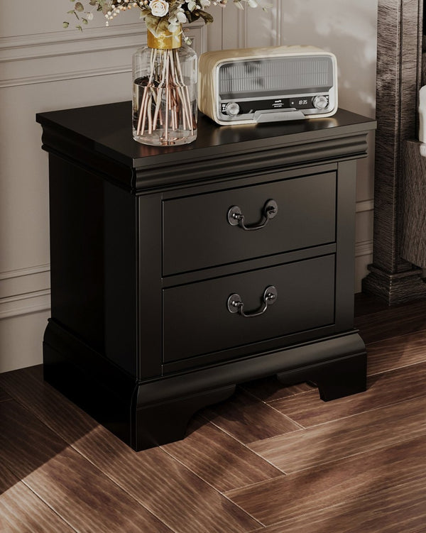 English Elm Classic Traditional Nightstand Two Drawer Solid Wood Bedside Table with Antique Scroll Pulls Black B347P518019