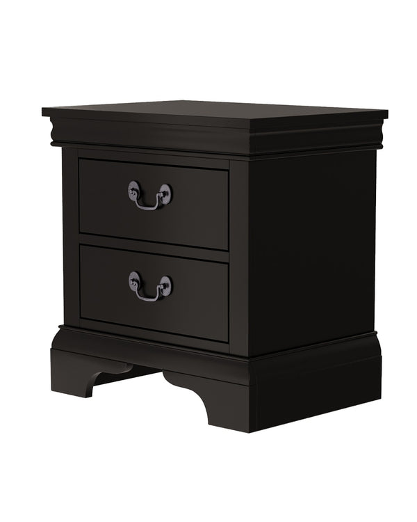 English Elm Classic Traditional Nightstand Two Drawer Solid Wood Bedside Table with Antique Scroll Pulls Black B347P518019