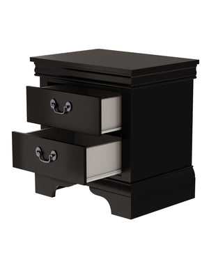 English Elm Classic Traditional Nightstand Two Drawer Solid Wood Bedside Table with Antique Scroll Pulls Black B347P518019
