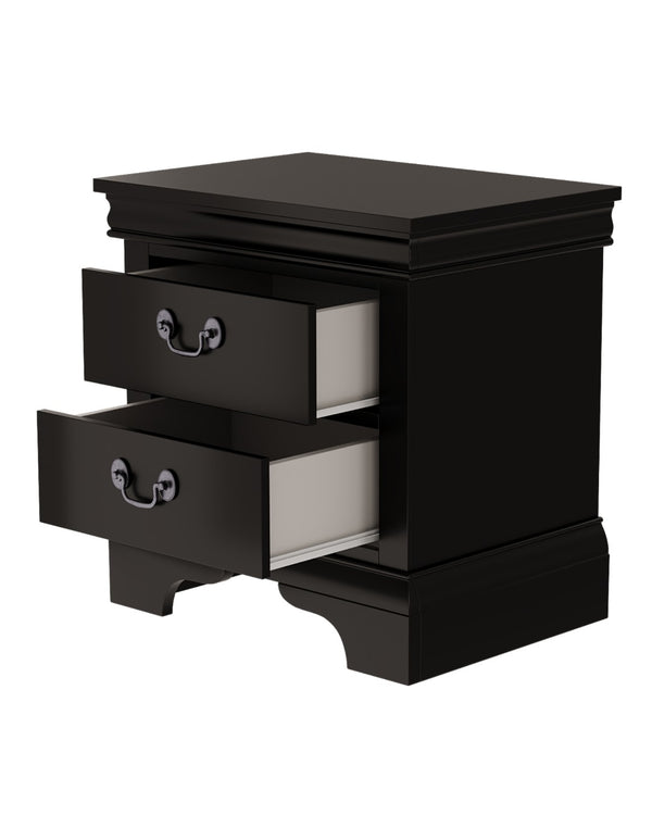 English Elm Classic Traditional Nightstand Two Drawer Solid Wood Bedside Table with Antique Scroll Pulls Black B347P518019