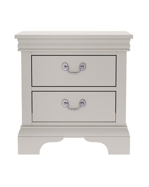 English Elm Classic Traditional Nightstand Two Drawer Solid Wood Bedside Table with Antique Scroll Pulls White B347P518021