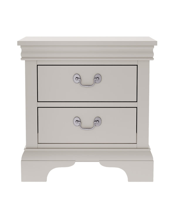 English Elm Classic Traditional Nightstand Two Drawer Solid Wood Bedside Table with Antique Scroll Pulls White B347P518021