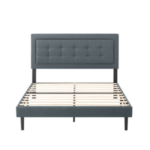 English Elm Full Size Square Tufted Platform Bed Upholstered Frame with Padded Headboard Bedroom Dark Gray B347P519114