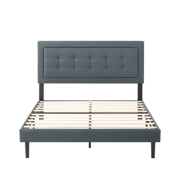 English Elm Full Size Square Tufted Platform Bed Upholstered Frame with Padded Headboard Bedroom Dark Gray B347P519114