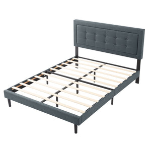English Elm Full Size Square Tufted Platform Bed Upholstered Frame with Padded Headboard Bedroom Dark Gray B347P519114