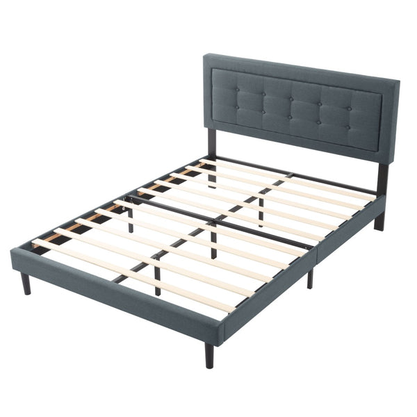 English Elm Full Size Square Tufted Platform Bed Upholstered Frame with Padded Headboard Bedroom Dark Gray B347P519114