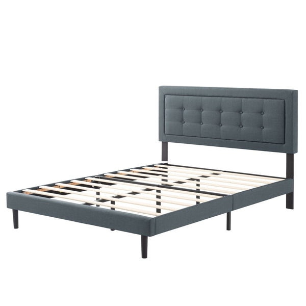 English Elm Full Size Square Tufted Platform Bed Upholstered Frame with Padded Headboard Bedroom Dark Gray B347P519114