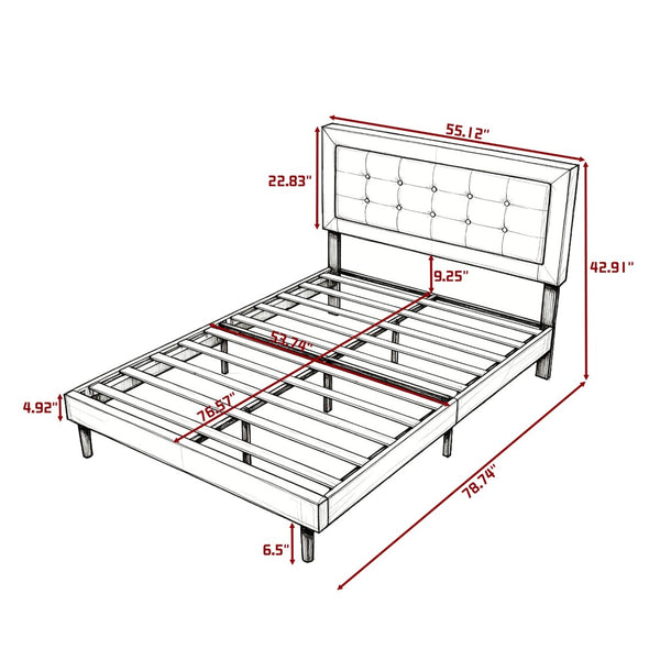 English Elm Full Size Square Tufted Platform Bed Upholstered Frame with Padded Headboard Bedroom Dark Gray B347P519114