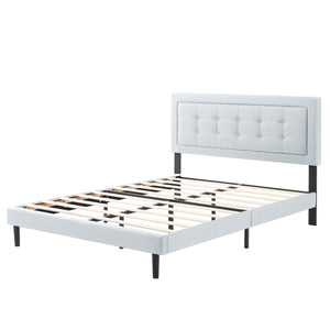 English Elm Full Size Square Tufted Platform Bed Upholstered Frame with Padded Headboard Bedroom Light Gray B347P519138