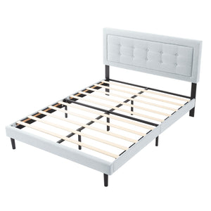 English Elm Full Size Square Tufted Platform Bed Upholstered Frame with Padded Headboard Bedroom Light Gray B347P519138