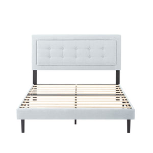 English Elm Full Size Square Tufted Platform Bed Upholstered Frame with Padded Headboard Bedroom Light Gray B347P519138