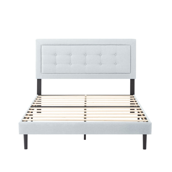 English Elm Full Size Square Tufted Platform Bed Upholstered Frame with Padded Headboard Bedroom Light Gray B347P519138