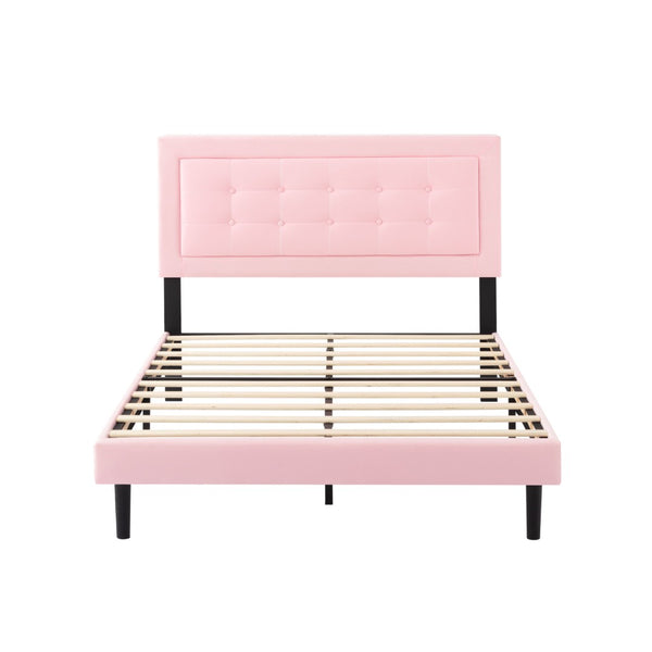 English Elm Full Size Square Tufted Platform Bed Upholstered Frame with Padded Headboard Bedroom Pink B347P519140